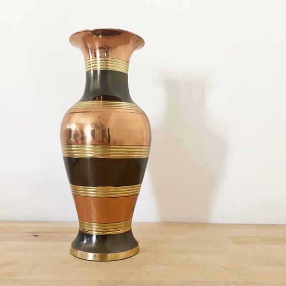 Accents Vtg Copper Brass Black Striped India Table Vase Poshmark